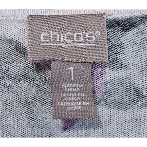CHICO'S 1 Women's 8 10 Sweater Artsy Floral Purple Black Hint Of Cashmere 40" - Picture 3 of 7